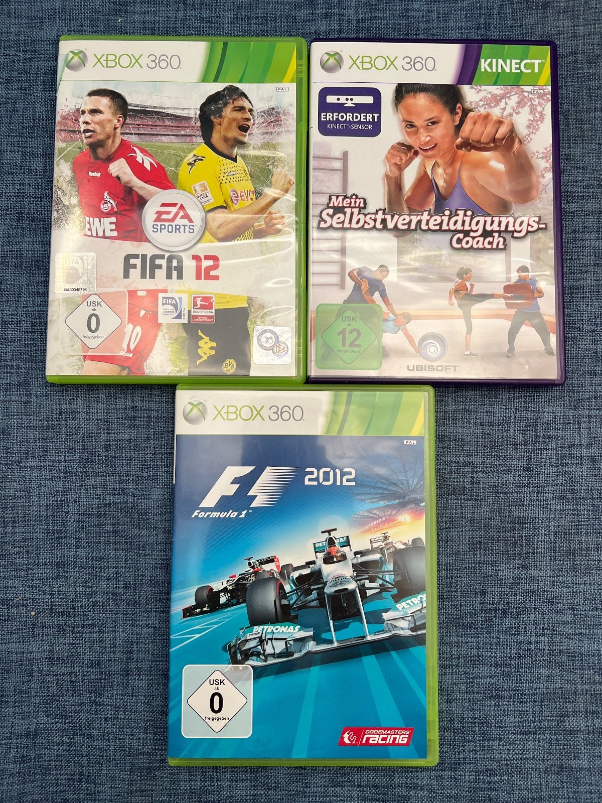Xbox 360 Spiele Bundle: FIFA 12 + F1 2012 + Mein Selbstverteidigungs-Coach