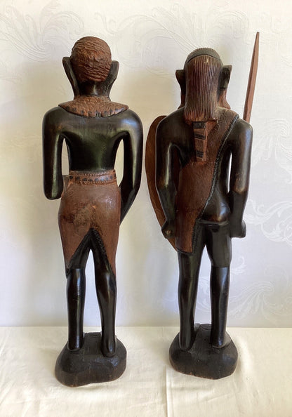 Afrikanische Holzfiguren Paar Massai Krieger & Frau handgeschnitzt Ebenholz 59cm