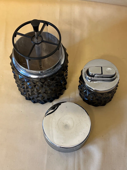 Raucherset Pressglas, grau Zigarettenspender + Feuerzeug Chrom 2-tlg