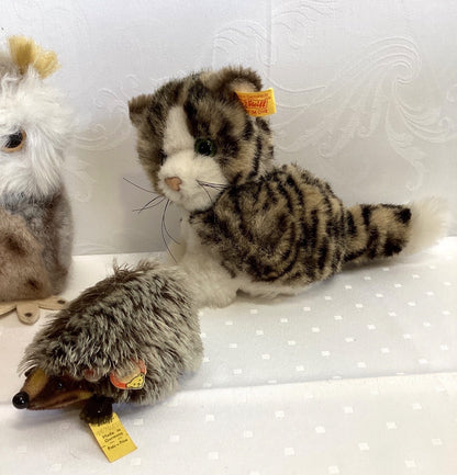 Steiff Konvolut 5 Tiere Perri Eichhörnchen Eule Katze Igel Vogel Ente