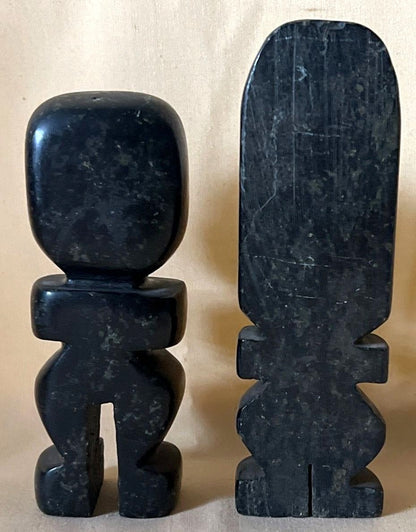 2 schwarze Steinfiguren, Tiki Idol Azteken Skulptur, Stein, Deko Set