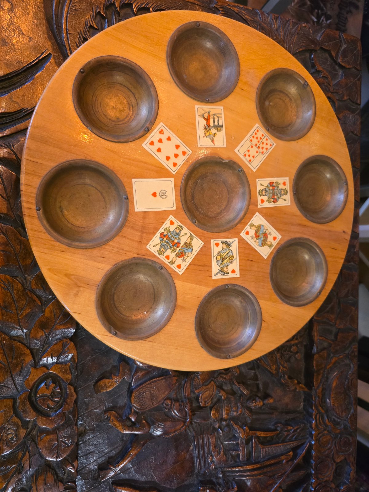 Pochbrett Vintage Holztisch Spieltisch Kartenfächer Retro Deko
