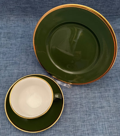 Walküre Porzellan Bayreuth Kaffeegedeck Trio grün Gold Vintage SPM