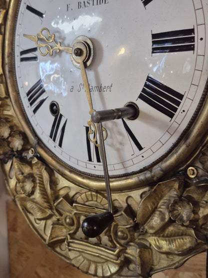 Antike Comtoise Wanduhr F. Bastide à St-Rambert Messing Emaille 19. Jh.