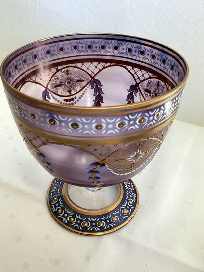 Antike Glasdose mit Deckel Emailmalerei Golddekor Violett Jugendstil Pokal