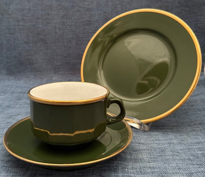 Walküre Porzellan Bayreuth Kaffeegedeck Trio grün Gold Vintage SPM