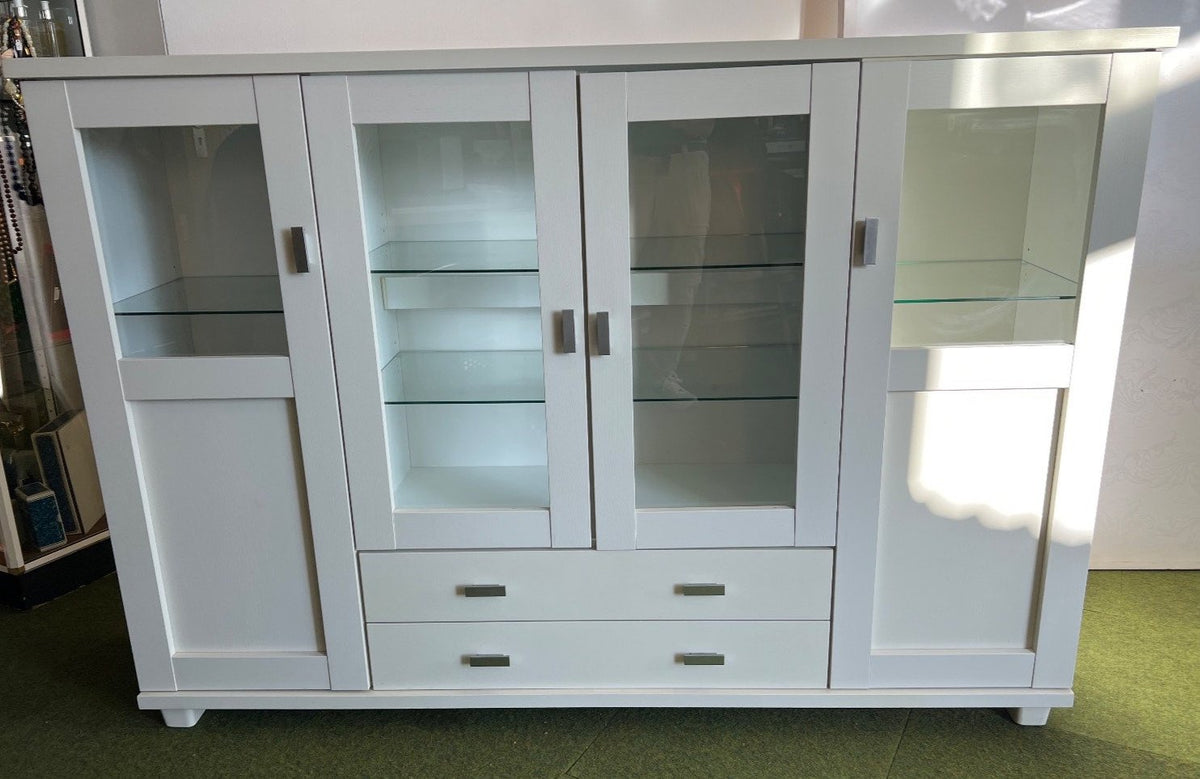 Vitrineschrank, Highboard, Glasböden, Innen-Beleuchtung, 4 Türen, 2 Schubladen