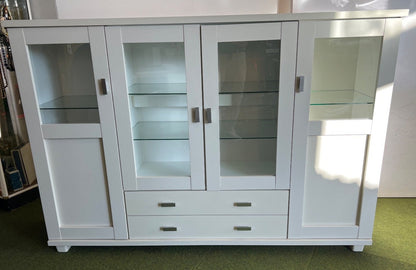 Vitrineschrank, Highboard, Glasböden, Innen-Beleuchtung, 4 Türen, 2 Schubladen