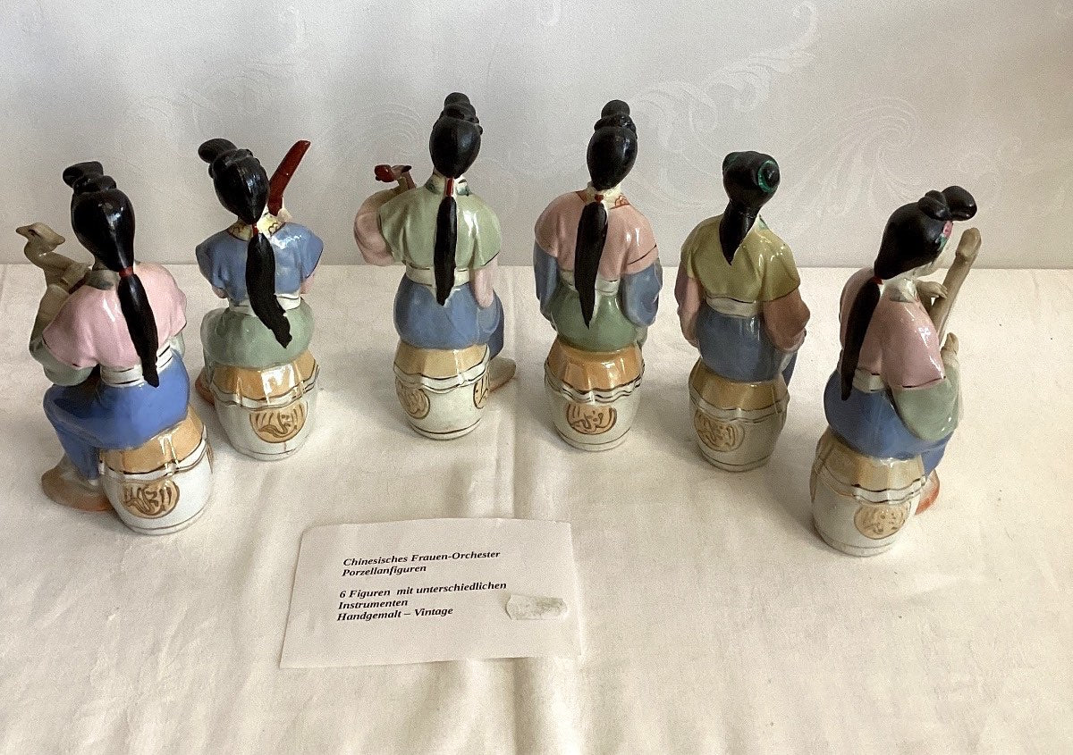 6x Chinesische Porzellanfigur Musikerinnen Orchester handgemalt Vintage China