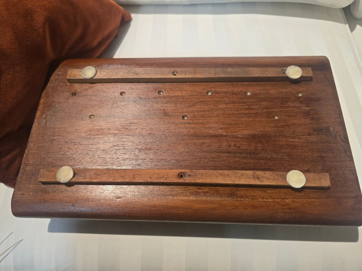 Vintage Holz Stemoelbox/Briefmarkenbox 3 Klappdeckel Mahagoni braun