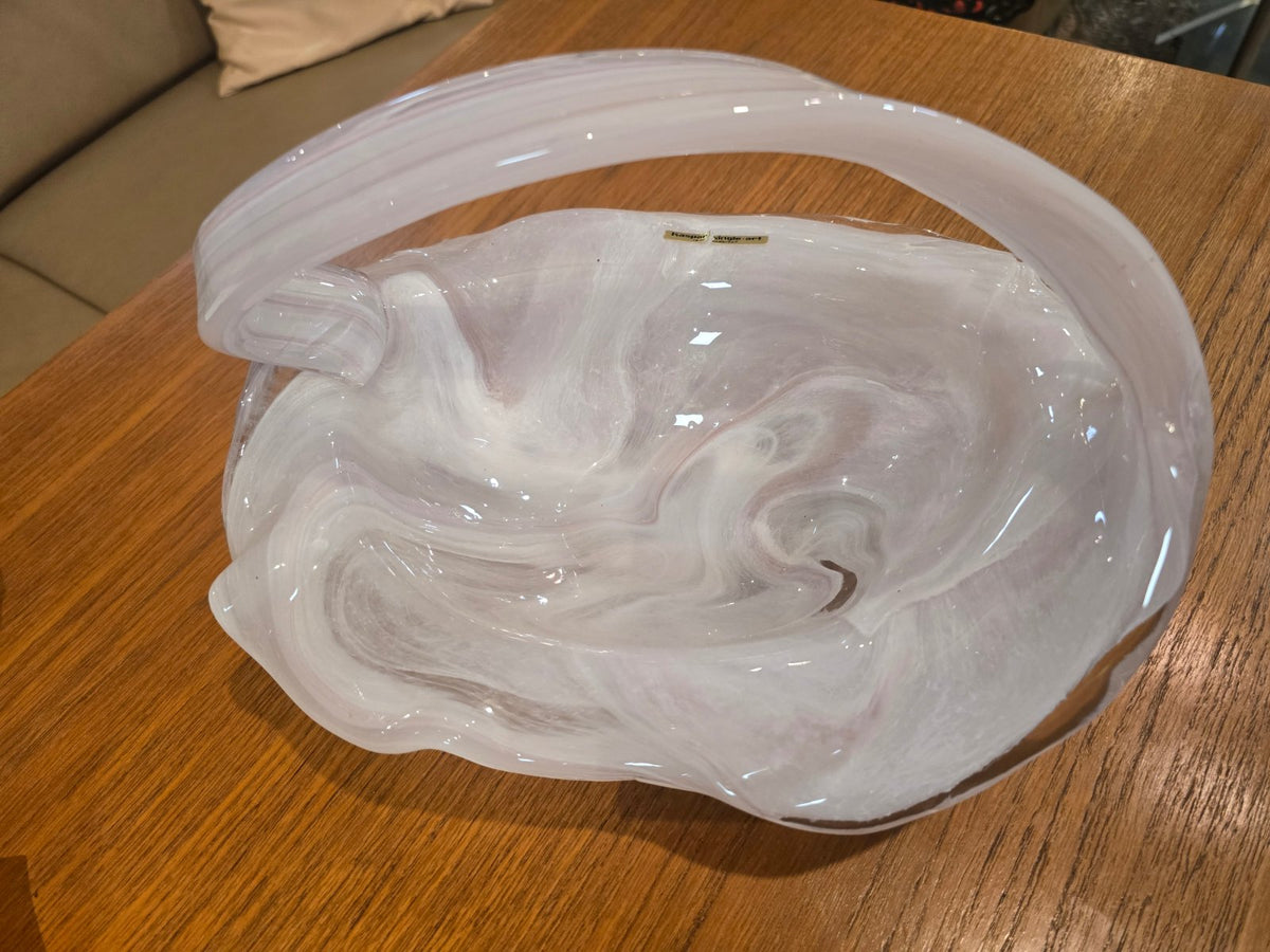 Kaspar single-art Glaskorb mundgeblasen Handarbeit Opalino Rosa Weiß Vintage