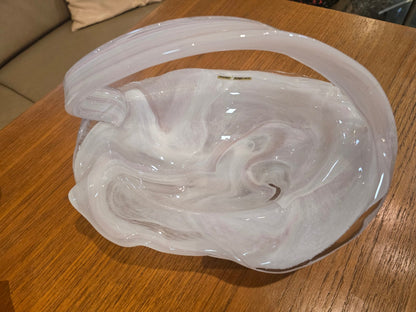 Kaspar single-art Glaskorb mundgeblasen Handarbeit Opalino Rosa Weiß Vintage