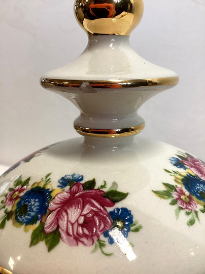 Porzellan Deckeldose Bonbonniere Blumendekor Kobaltblau Gold m. Fuß, H 22cm