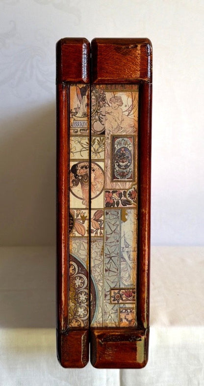 Holzkoffer Decoupage Art Nouveau Mucha Paris 1900 Zahlenschloss Vintage