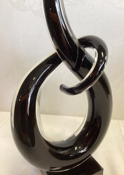 Abstrakte Skulptur Schwarz Glänzend Knoten Design Kunst Deko Modern Standfuß