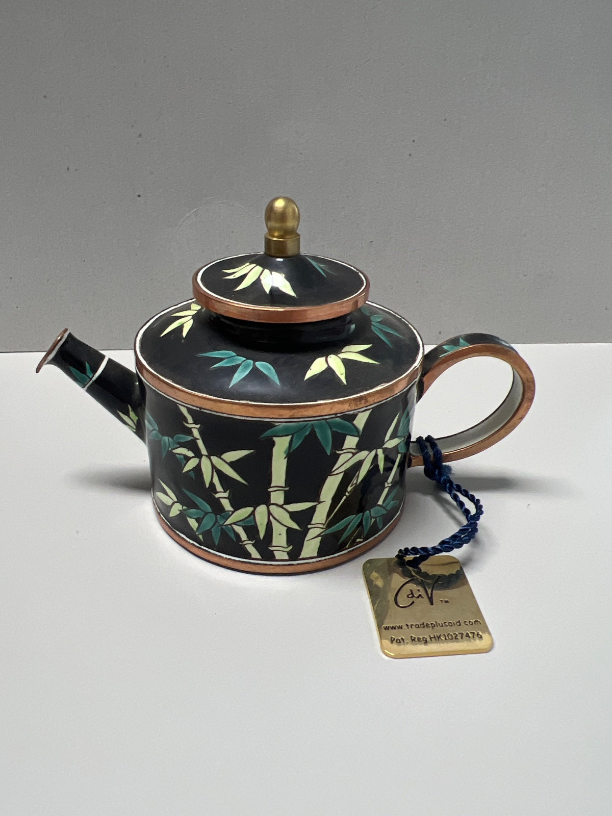 Mini Teekanne Bambus handgemalt, schwarz,  Kupfer, Keramik Edition H074