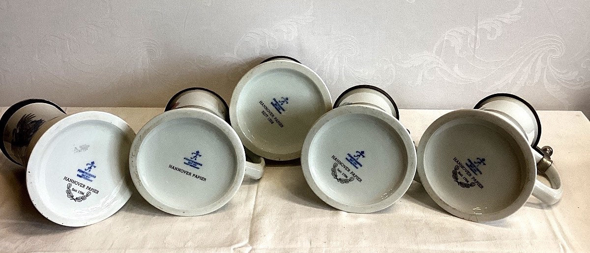 5x Fürstenberg Bierkrug Porzellan Zinndeckel Wappen Hannover Papier Alfeld Leine