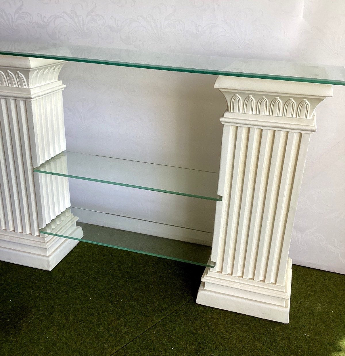 Konsolentisch Säulen Glasplatten antik Stil weiß Sideboard Regal Konsole