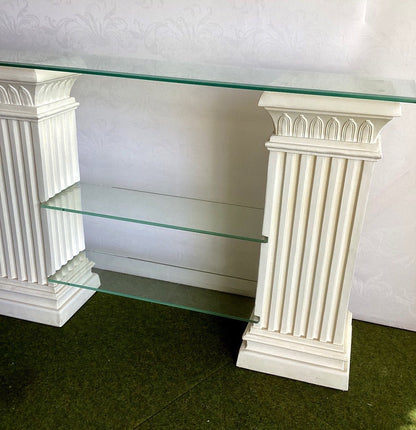 Konsolentisch Säulen Glasplatten antik Stil weiß Sideboard Regal Konsole