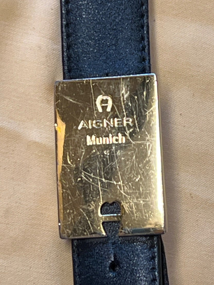AIGNER Munich Vintage Leder Schultertasche Umhängetasche Schwarz Reißverschluss