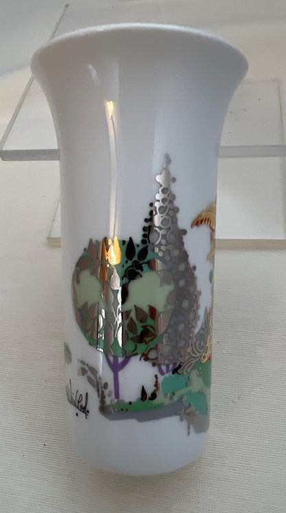 Rosenthal Porzellan Vase, Harlekin Motiv, bunt, Künstlervase, B. Wiinblad