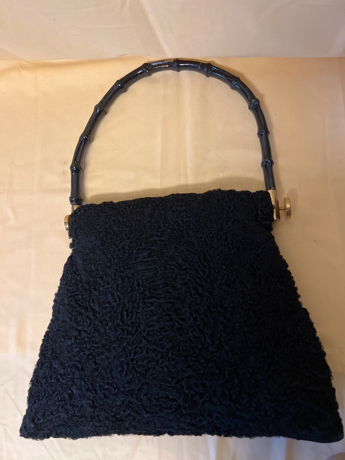Handtasche, Taschenmuff, Persianerstil,  schwarz, Bambus-Henkel