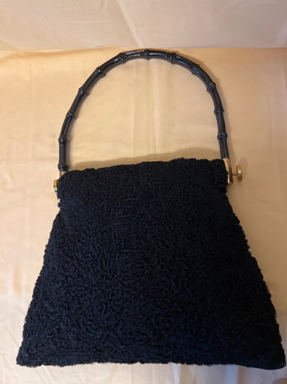 Handtasche, Taschenmuff, Persianerstil,  schwarz, Bambus-Henkel
