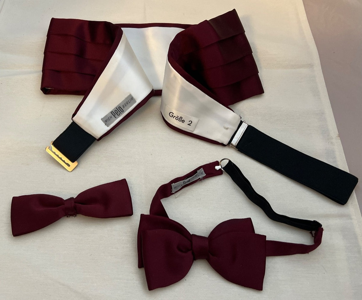 Fa. Pelo, Fliege Kummerbund Set Bordeaux/Weinrot, Smoking Gr. 2