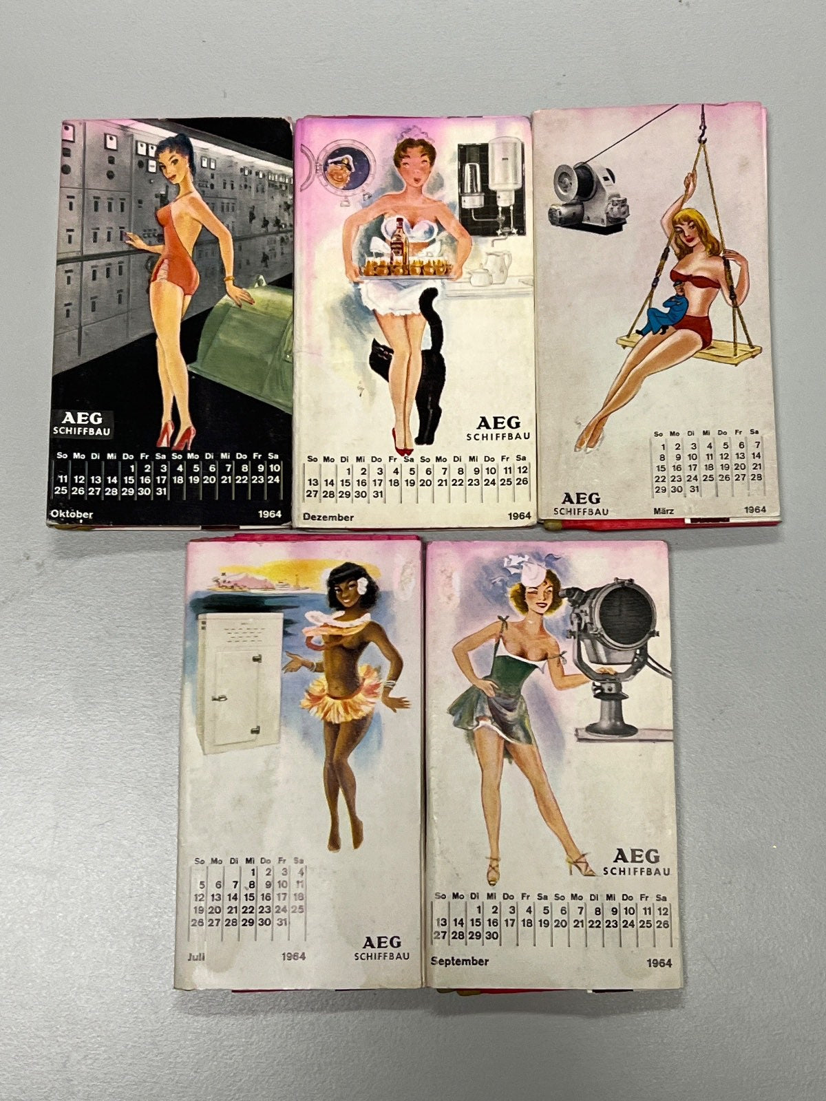 AEG Schiffbau, 5 x Streichholzheftchen,1964, Pin-up Girl, Konvolut