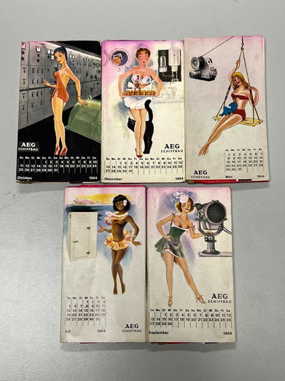 AEG Schiffbau, 5 x Streichholzheftchen,1964, Pin-up Girl, Konvolut