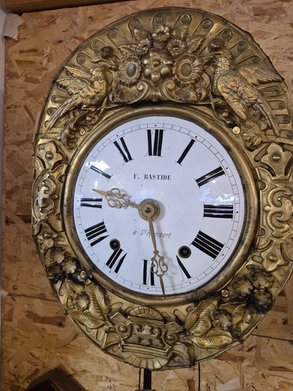 Antike Comtoise Wanduhr F. Bastide à St-Rambert Messing Emaille 19. Jh.