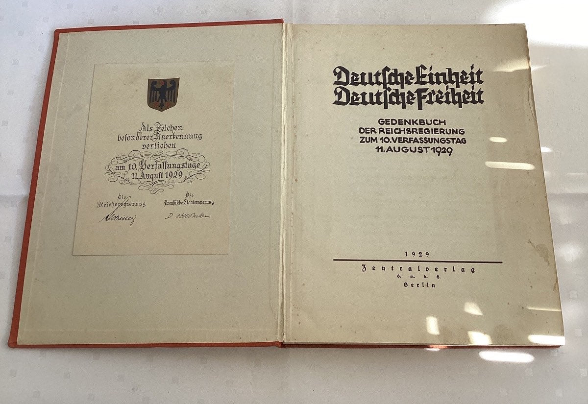 Gedenkbuch Reichsregierung 10. Verfassungstag 11. Aug. 1929 Weimar Republik selt