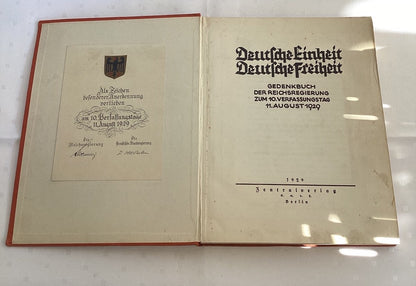 Gedenkbuch Reichsregierung 10. Verfassungstag 11. Aug. 1929 Weimar Republik selt