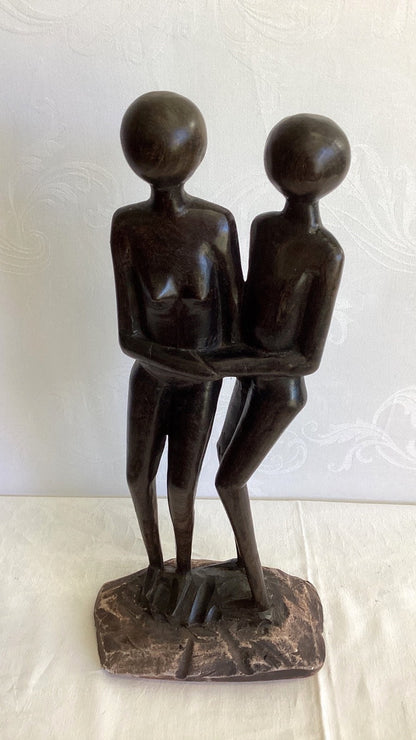 Afrikanische Holzskulptur Pärchen abstrakt Figur Paar Kunst Handarbeit 36 cm