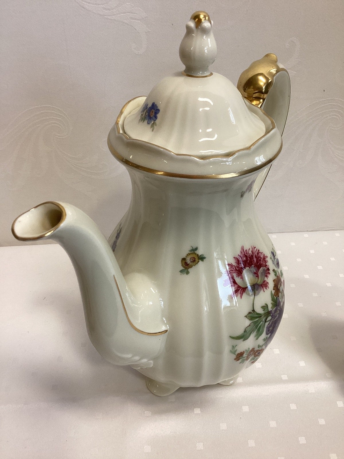 Fürstenberg Kaffeeservice 3-tlg Blumendekor Goldrand Baroque Kanne Milch Zucker