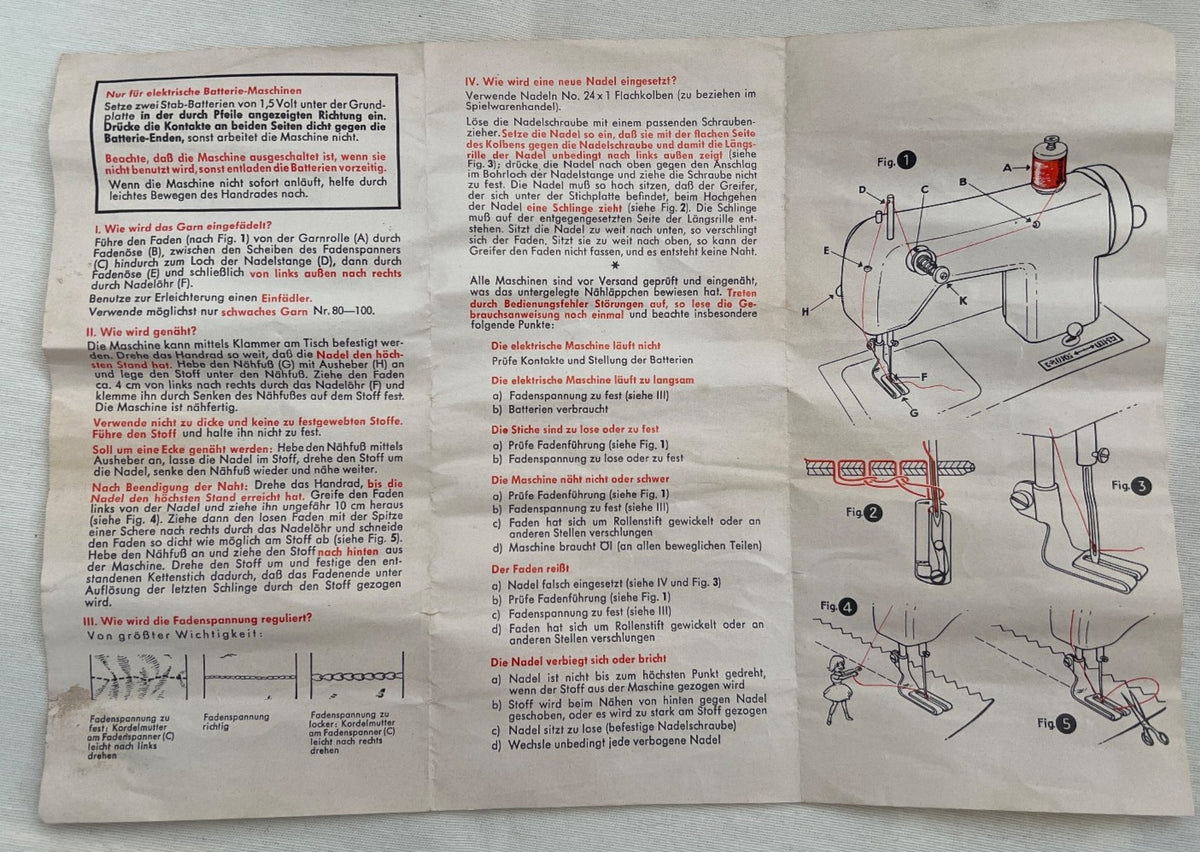 Regina Elektrische Kinder-Nähmaschine - 1960er - Holz - OVP - Anleitung