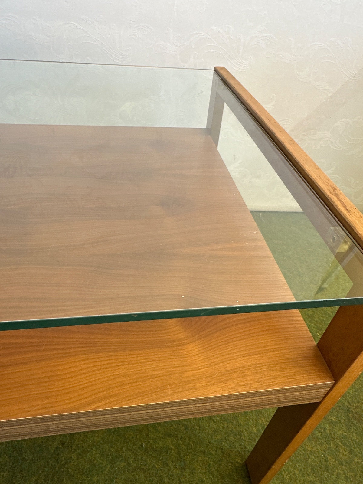 Beistelltisch Holz Teak+Glas 2 Ebenen Wohnzimmertisch Mid Century