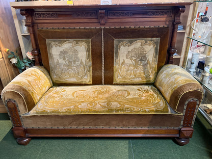 Antikes Gründerzeit Sofa, braun, Samtbezug, Blumenmotiv, 19. Jahrh.