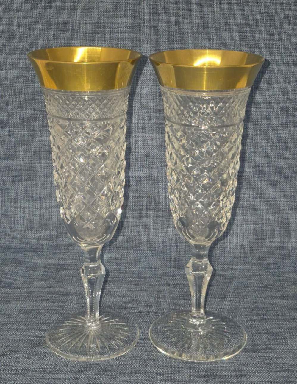 Josephinenhütte - 2 Sektgläser - Serie: Ernestine - 24 Karat Gold - Kristallglas