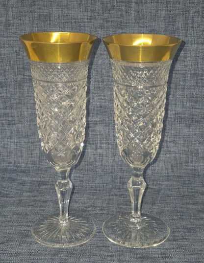 Josephinenhütte - 2 Sektgläser - Serie: Ernestine - 24 Karat Gold - Kristallglas