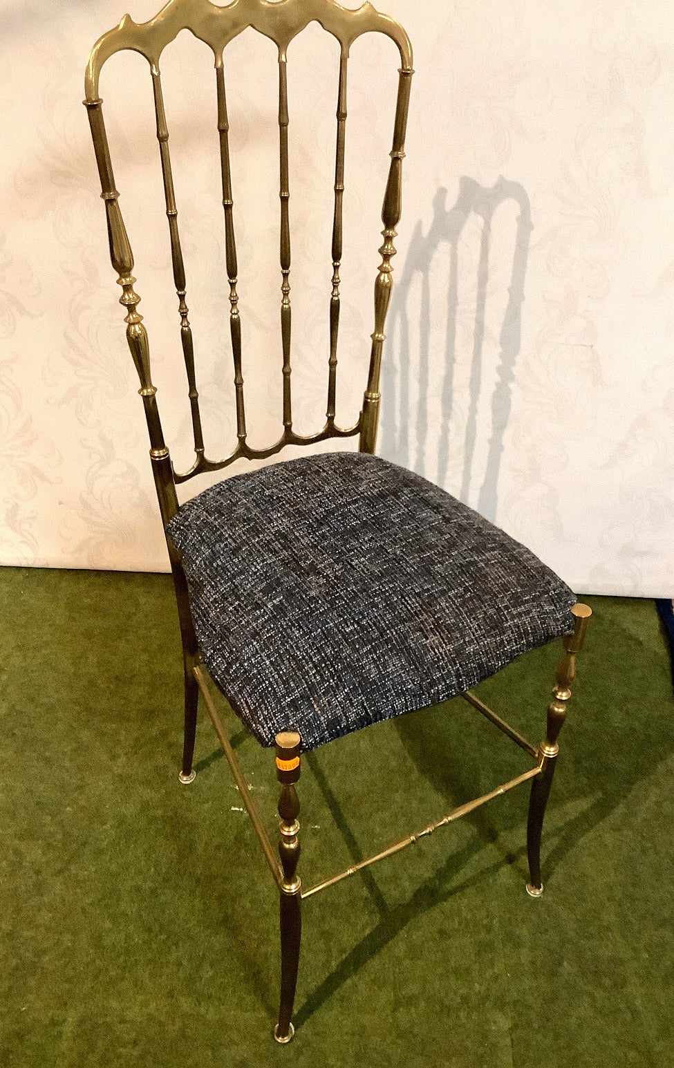 Chiavari Stuhl - Messing - Polstersitz Grau Blau - Italien 1960