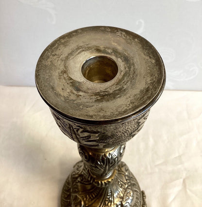Antiker Kerzenständer Barock Rokoko versilbert Messing Blattdekor Ornament