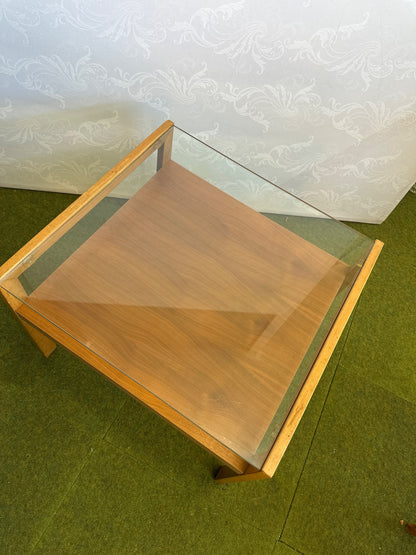 Beistelltisch Holz Teak+Glas 2 Ebenen Wohnzimmertisch Mid Century