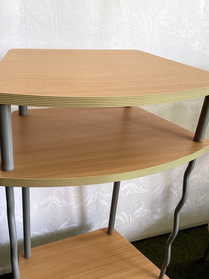 Beistelltisch 3 Ebenen Regal Holz Metall geschwungene Beine Retro Design