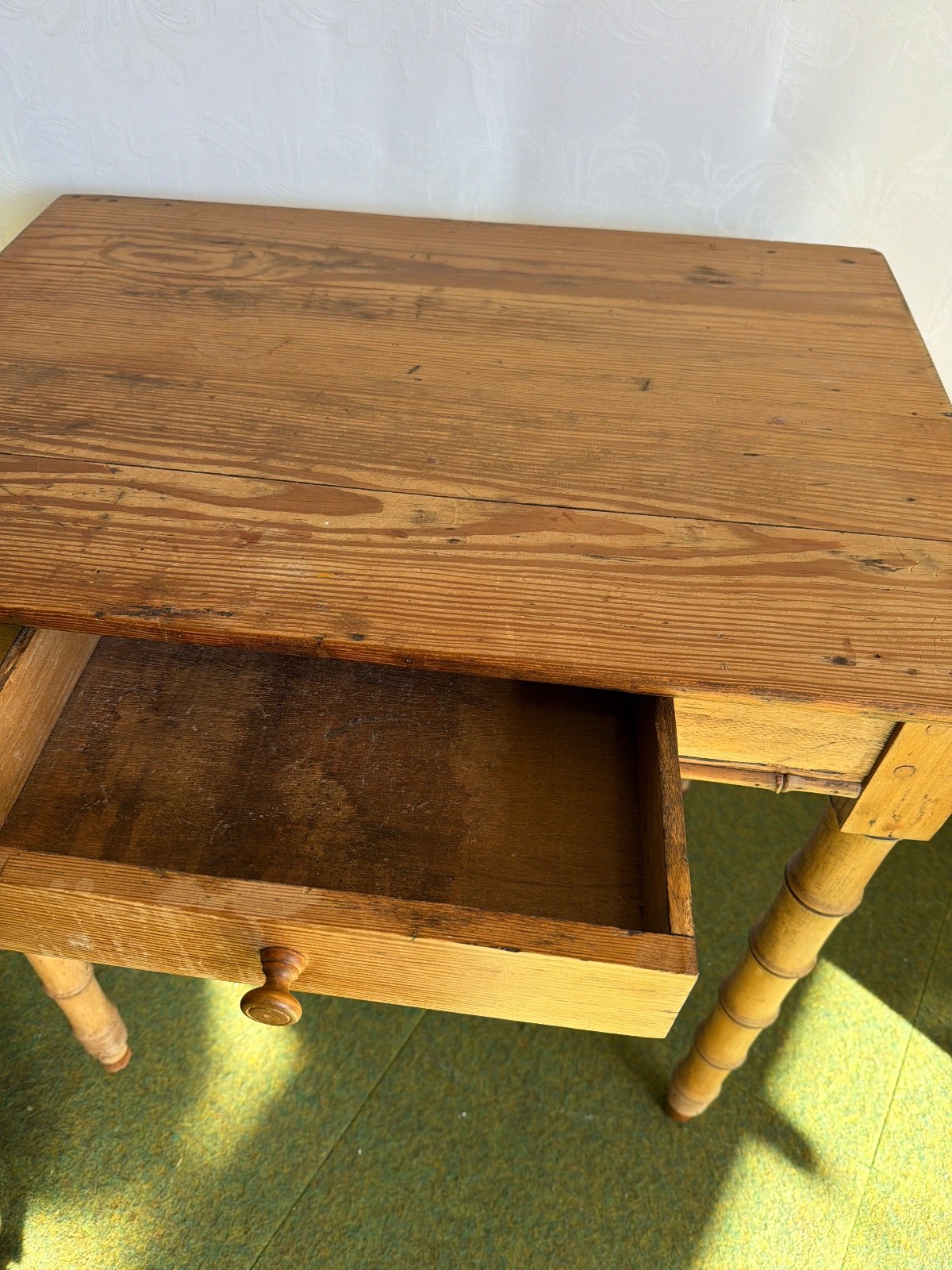 Antiker Beistelltisch Faux Bamboo Holz Schublade
