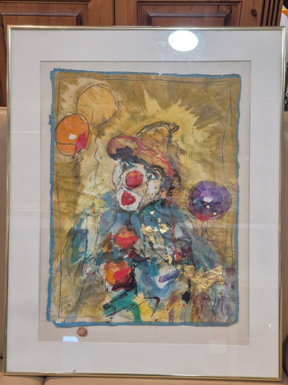 Bernd Svetnik Original "Clown mit Luftballons" 93 Mischtechnik signiert gerahmt