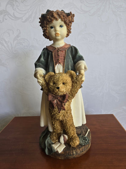 Dekofigur Mädchen mit Teddybär Kunstharz Vintage Sammlerfigur nostalgisch