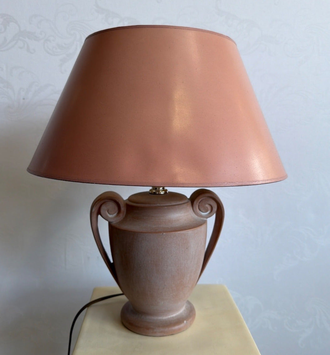 Tischlampe Keramik Amphore Henkel rosa altrosa Lampenschirm  Vintage