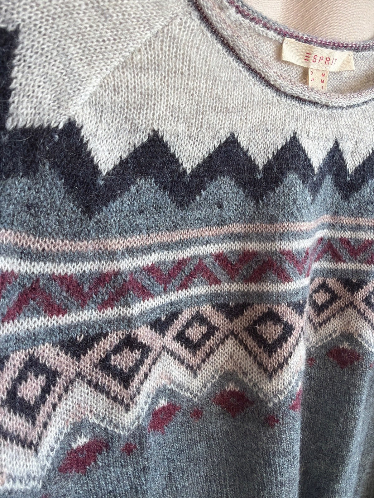 Esprit Damen Strickpullover Norweger Fair Isle Muster grau blau Gr. M neu