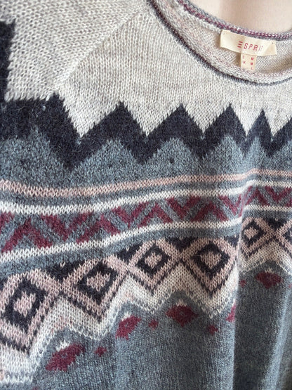Esprit Damen Strickpullover Norweger Fair Isle Muster grau blau Gr. M neu